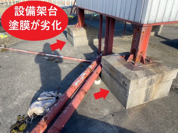 設備架台　塗膜が劣化しています